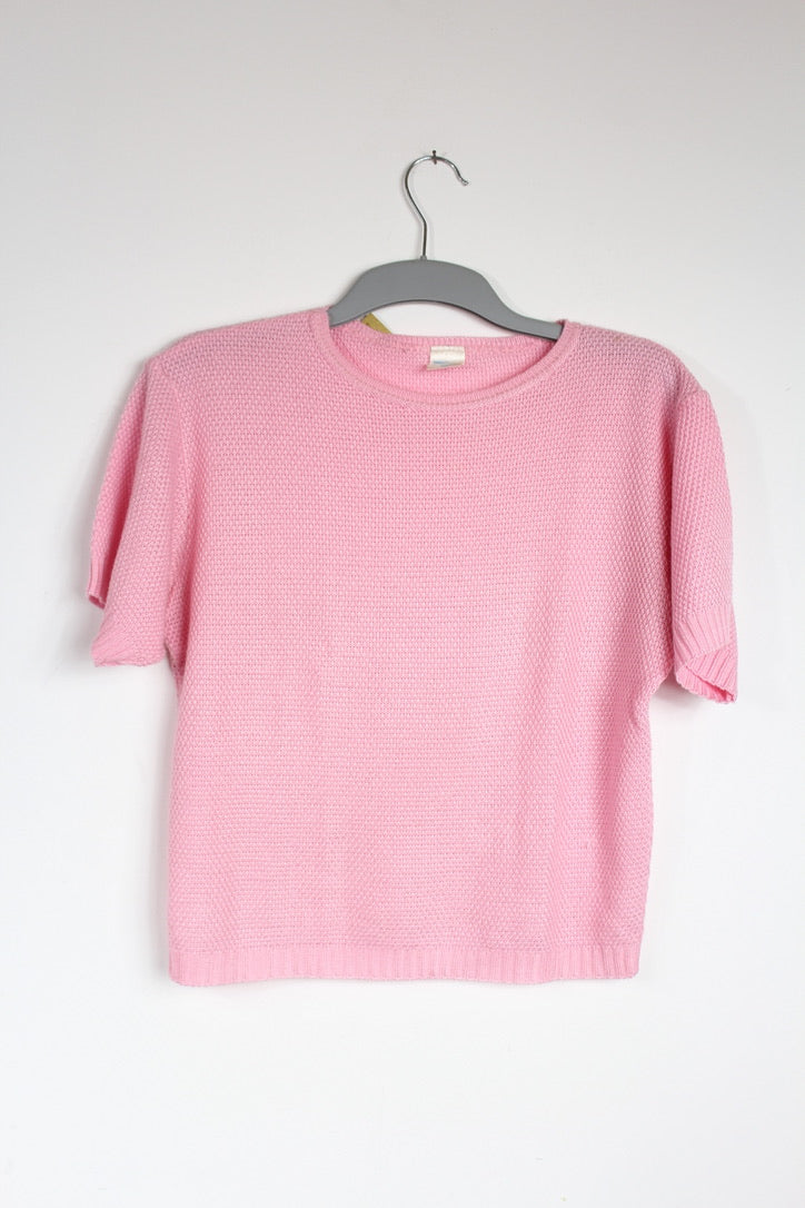 T-shirt vintage mailles fines rose pastel la friperie vintage 25