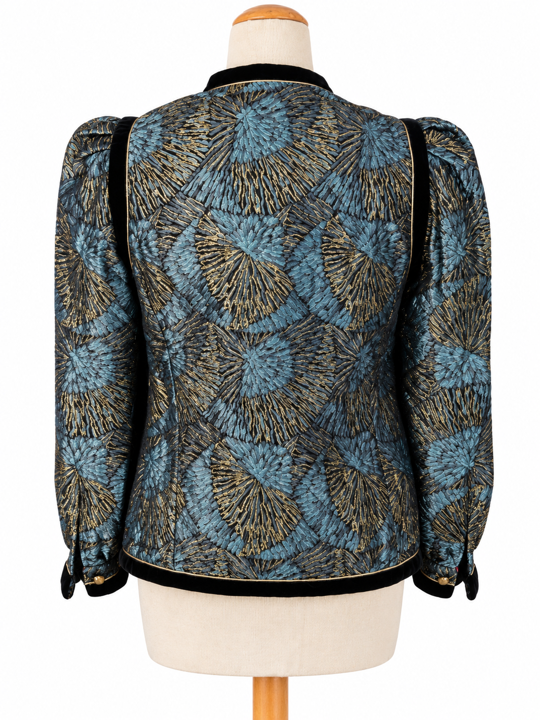 Veste vintage jacquard bleu or