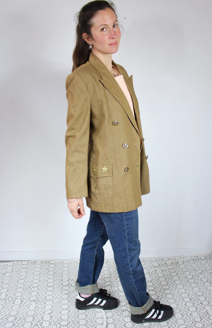 Veste vintage beige foncé coton France étoiles brodées la friperie vintage 25