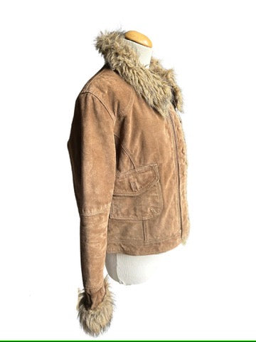Veste vintage cuir nubuck marron et fausse fourrure la friperie vintage 25