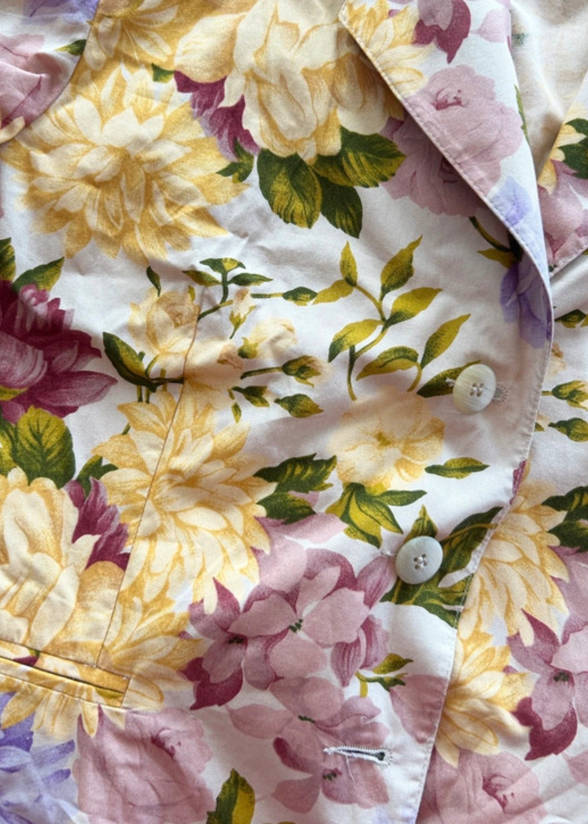 Tailleur vintage Gérard Darel – Ensemble jupe & chemisier fleuri pastel 100% coton – Taille 44