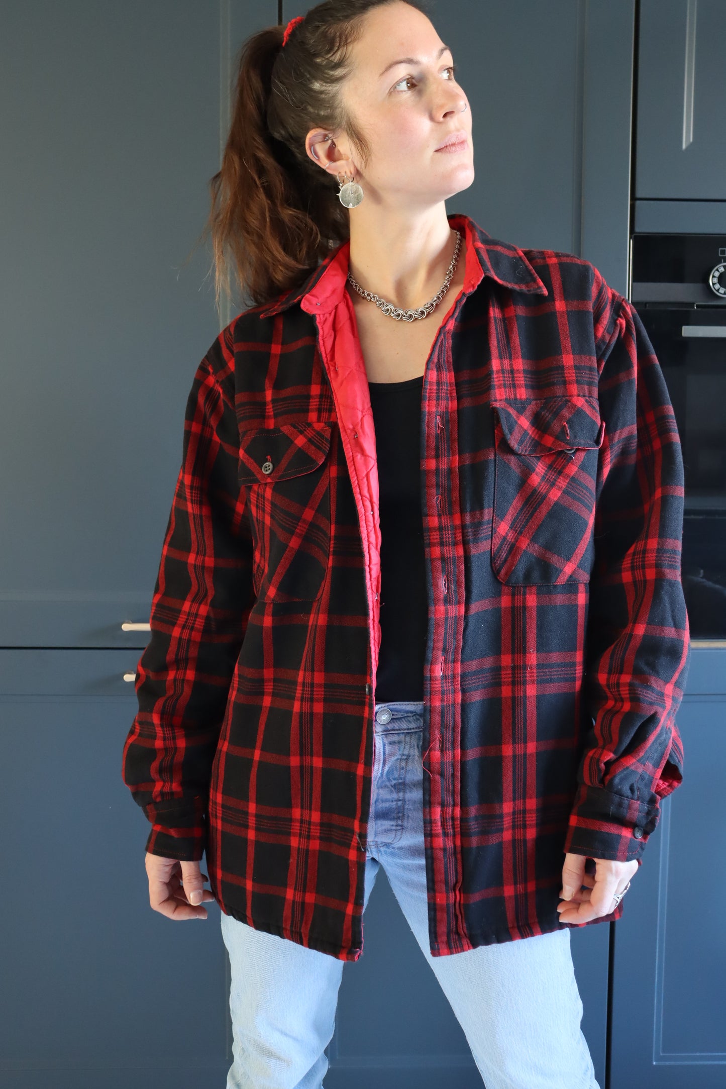 Veste chemise à carreaux vintage rouge et noir la friperie vintage 25