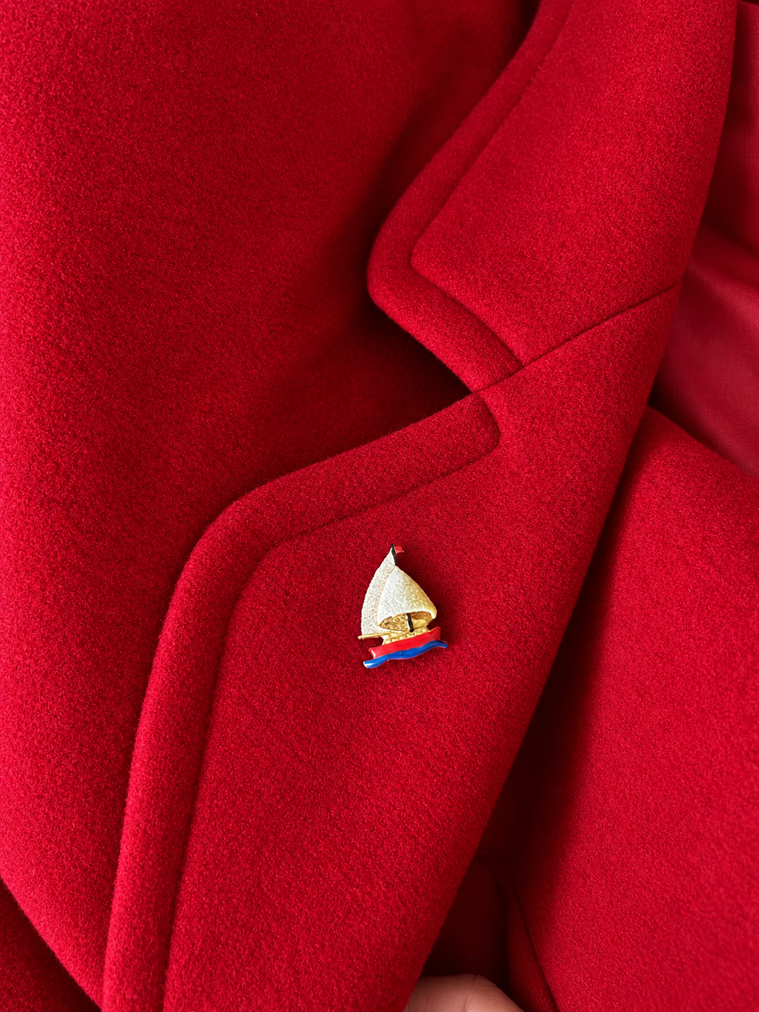 Manteau long vintage rouge laine cachemire