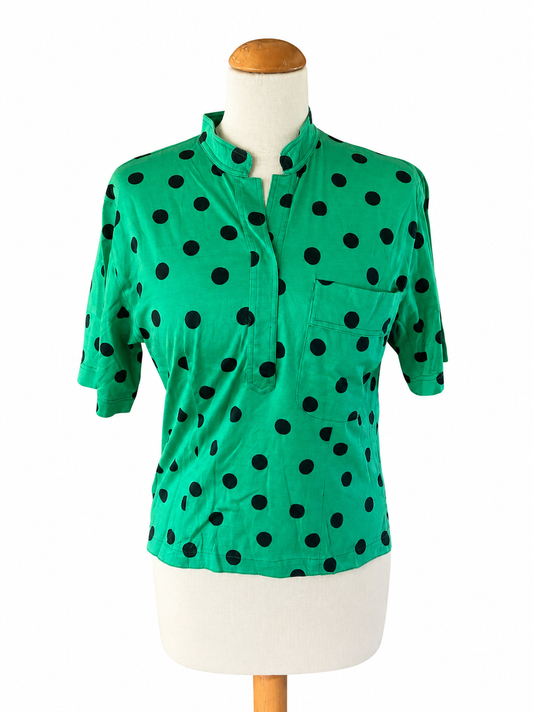 T-shirt vintage vert à pois noir