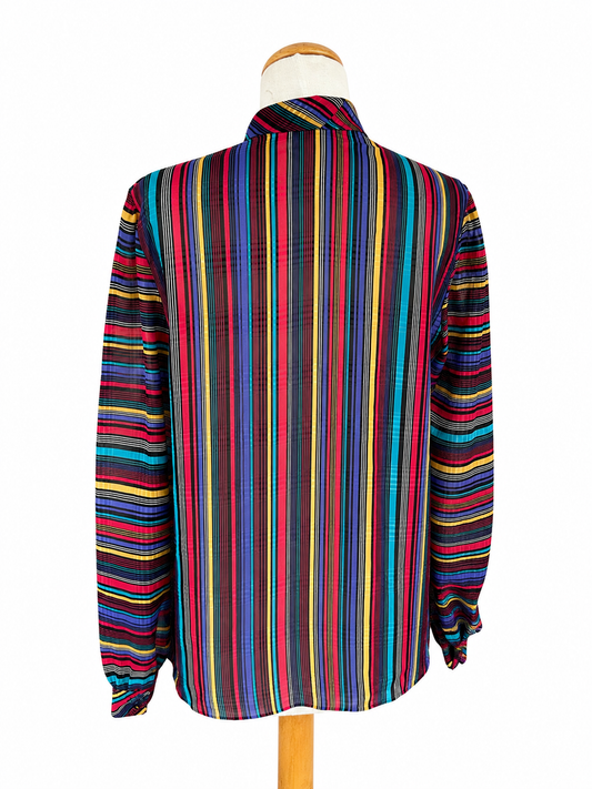 Chemisier lavallière rayures multicolore vintage