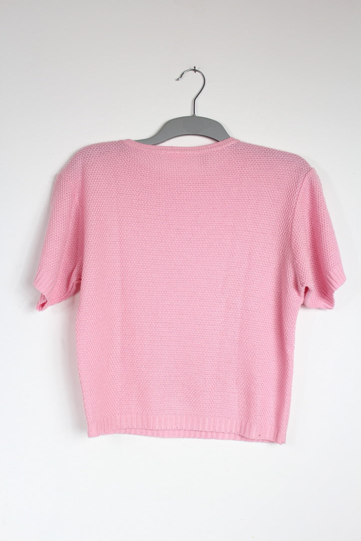 T-shirt vintage mailles fines rose pastel la friperie vintage 25