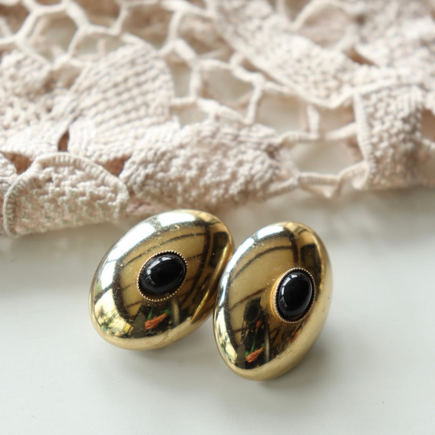 Boucles d'oreille à clips vintage or et noir la friperie vintage 25