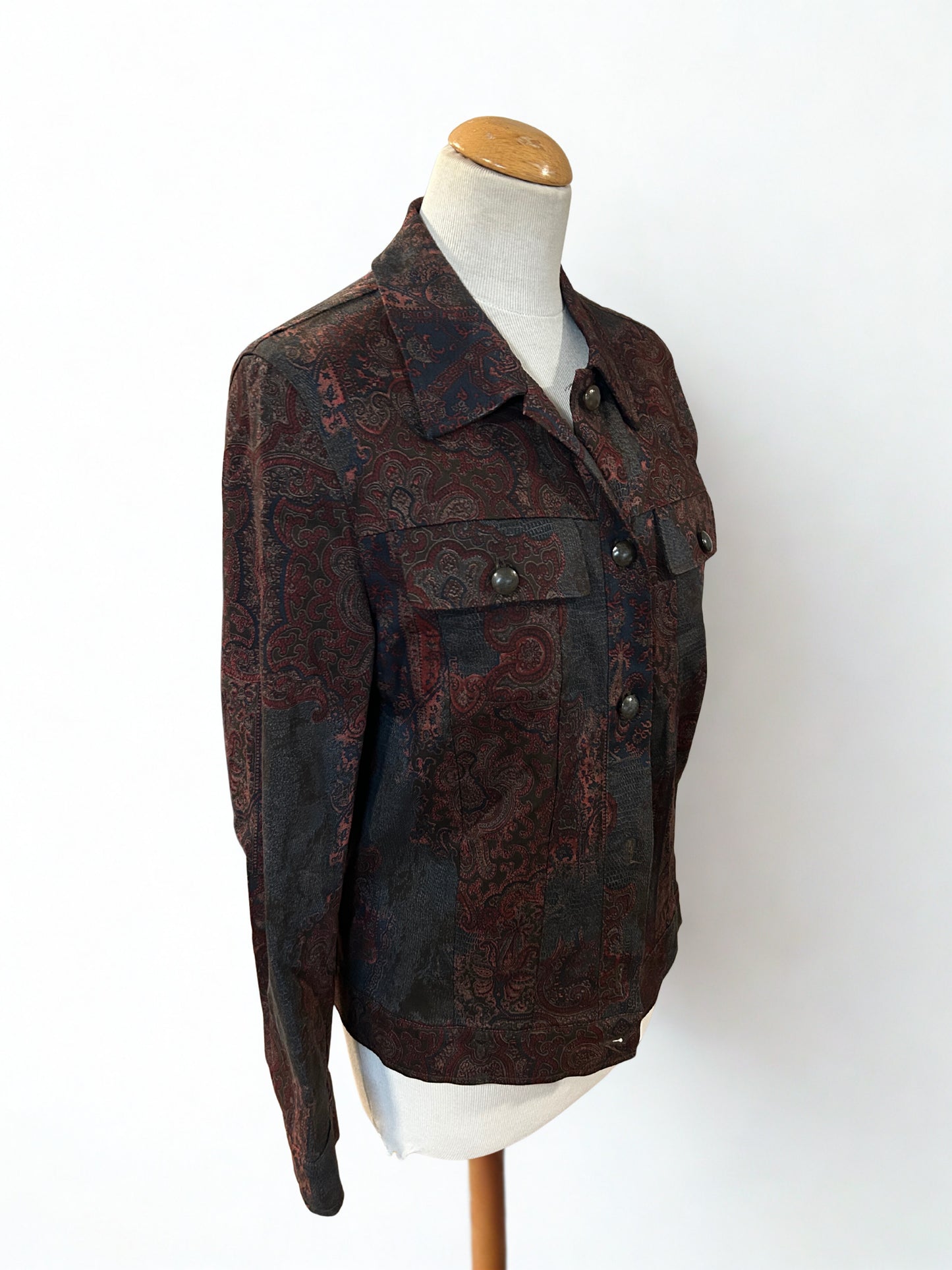 Veste vintage motifs cachemire bordeaux