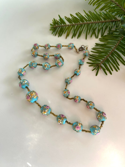 Collier vintage perles florales en verres la friperie vintage 25