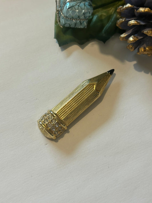 Broche Swarovski vintage crayon doré strass – Années 90 la friperie vintage 25