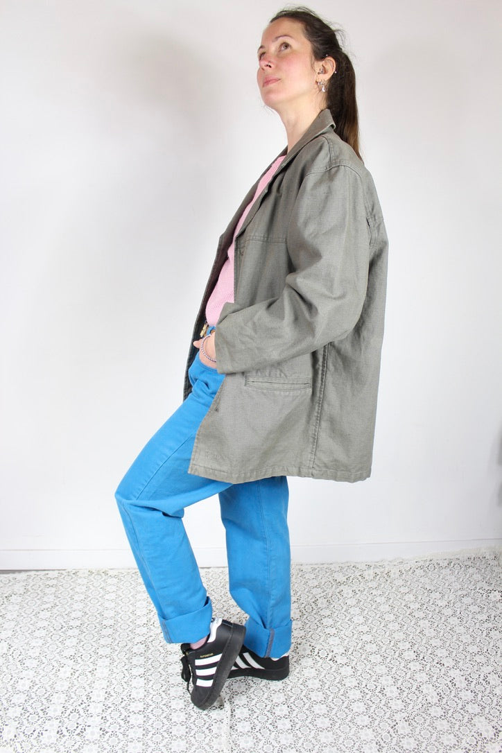 Veste vintage Redskins taupe gris en lin et coton hommes femmes la friperie vintage 25