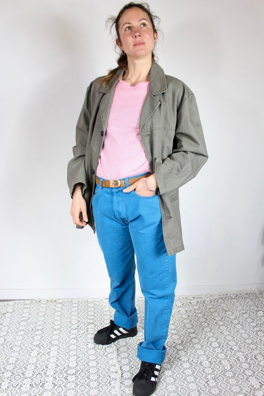 Veste vintage Redskins taupe gris en lin et coton hommes femmes la friperie vintage 25