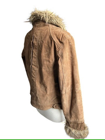 Veste vintage cuir nubuck marron et fausse fourrure la friperie vintage 25