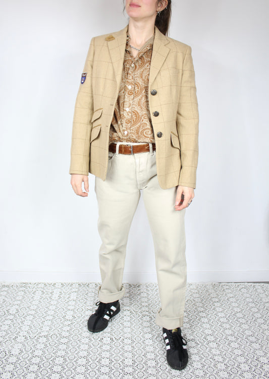 Veste Ralph Lauren beige laine taille 38 boutons chevaux la friperie vintage 25