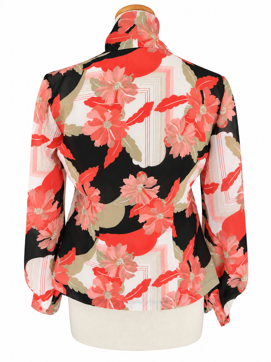 Chemisier vintage imprimé floral col lavallière