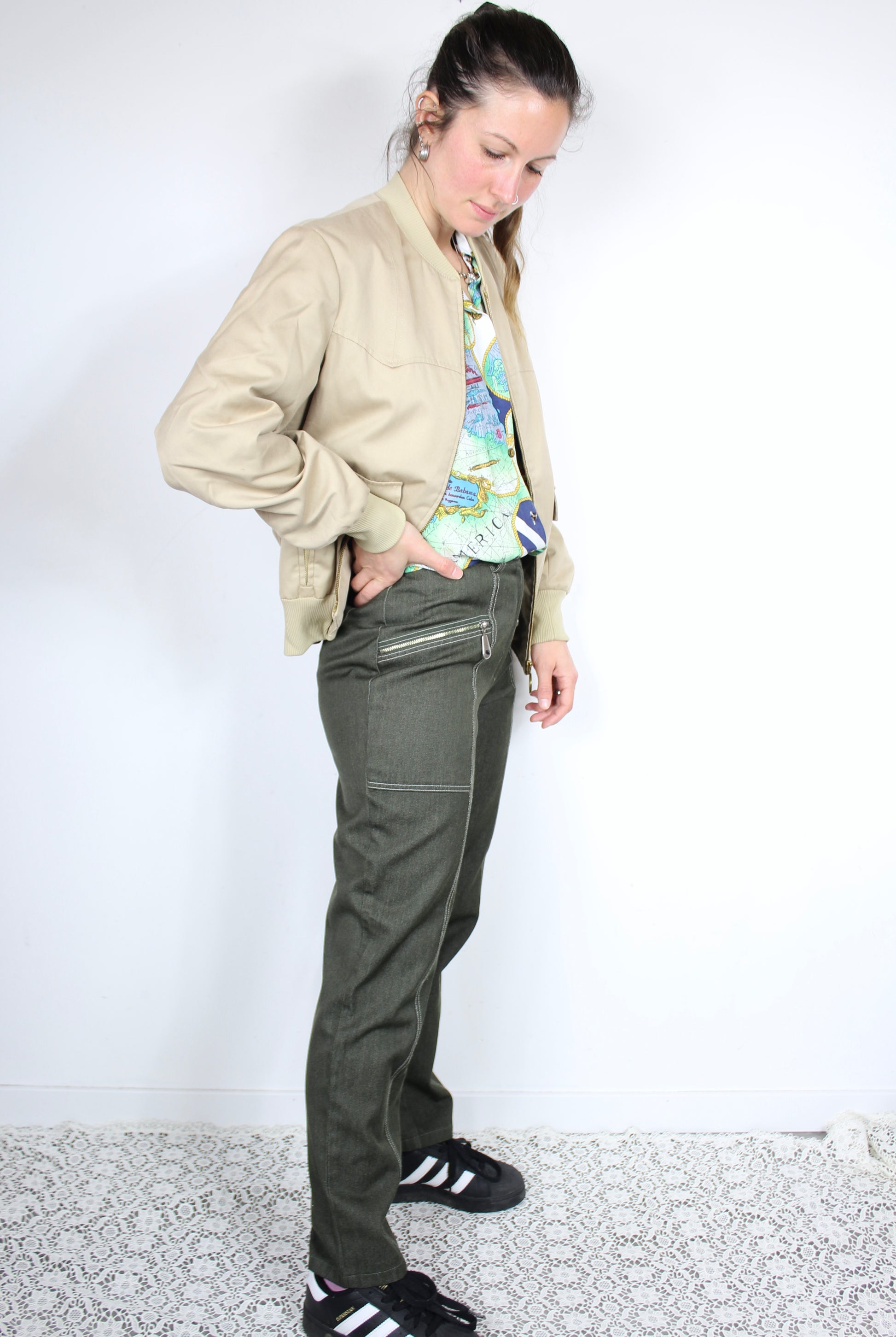 Veste zippée vintage bombardier beige mixte Stra Par France la friperie vintage 25