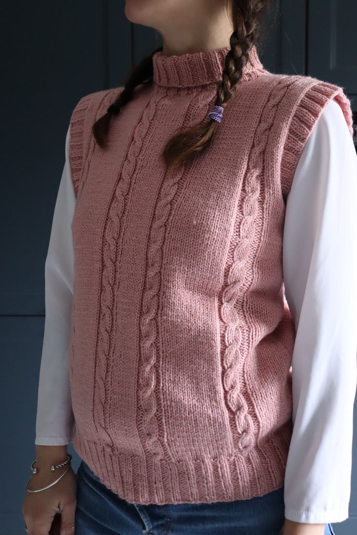 Pull over sans manches vieux rose col roulé la friperie vintage 25