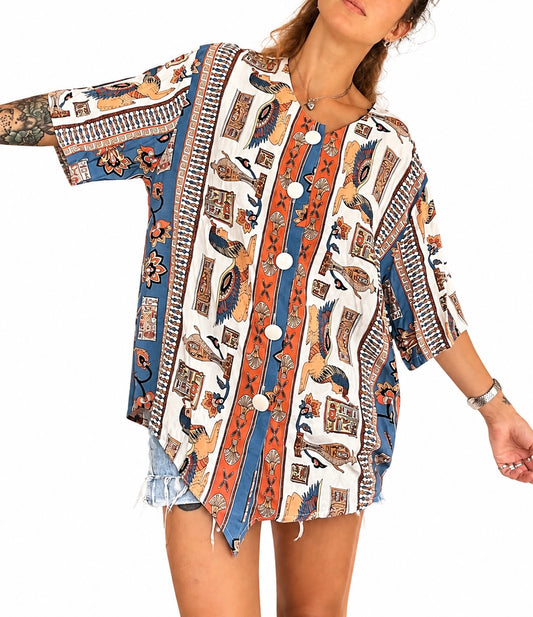 Blouse vintage imprimé égyptien