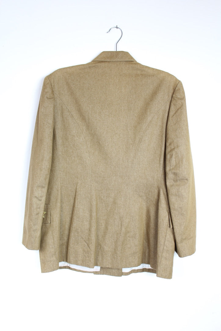 Veste vintage beige foncé coton France étoiles brodées