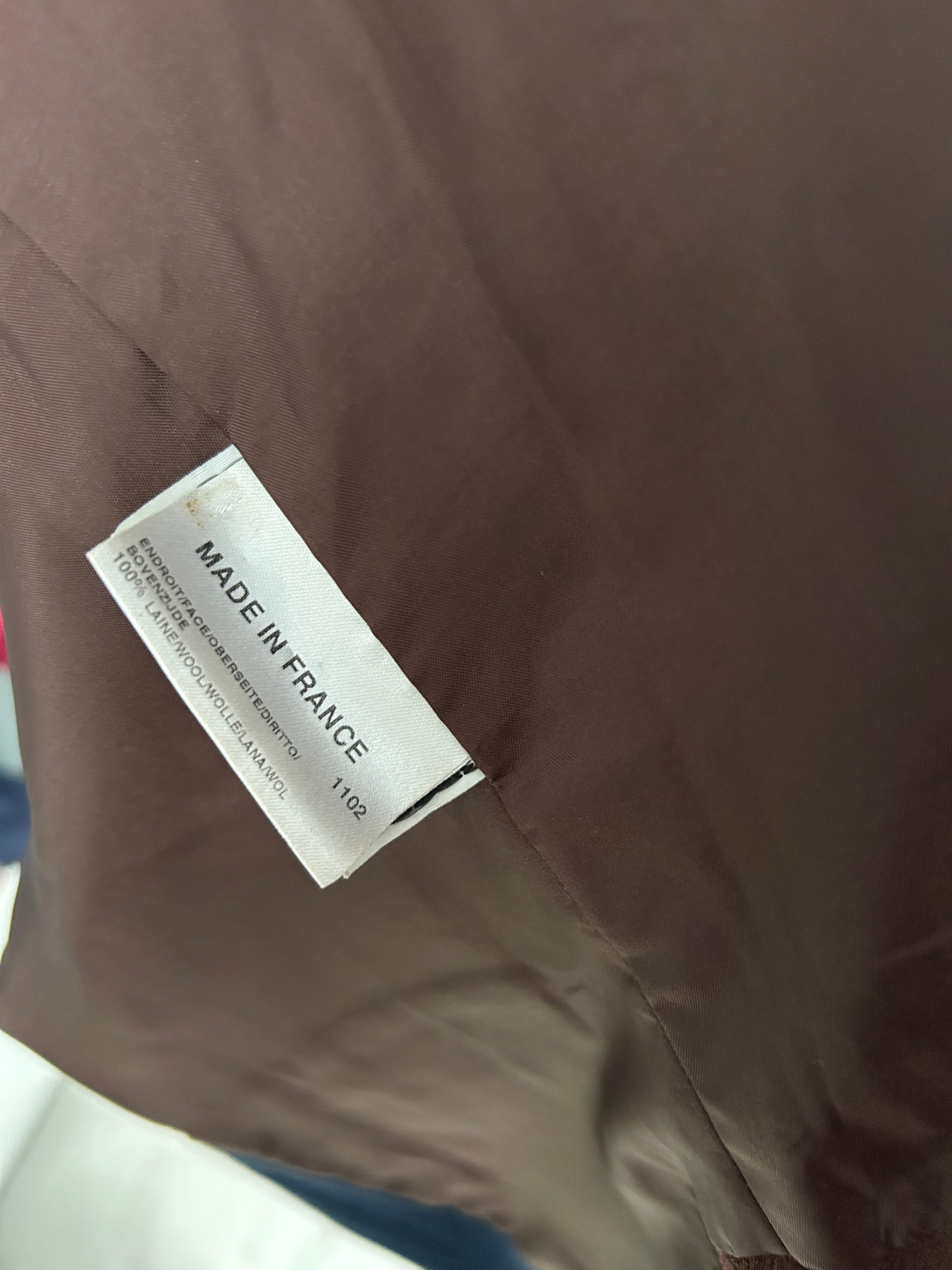 Veste vintage en laine marron à col officier – Made in France (années 80/90)