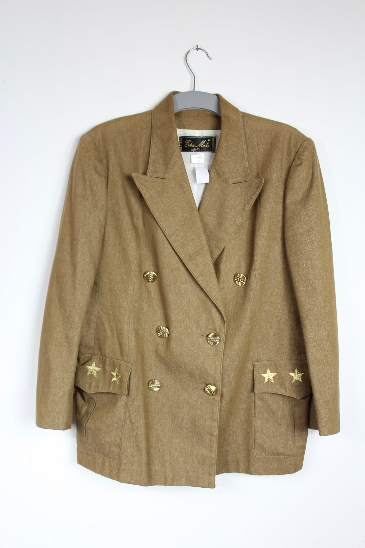 Veste vintage beige foncé coton France étoiles brodées