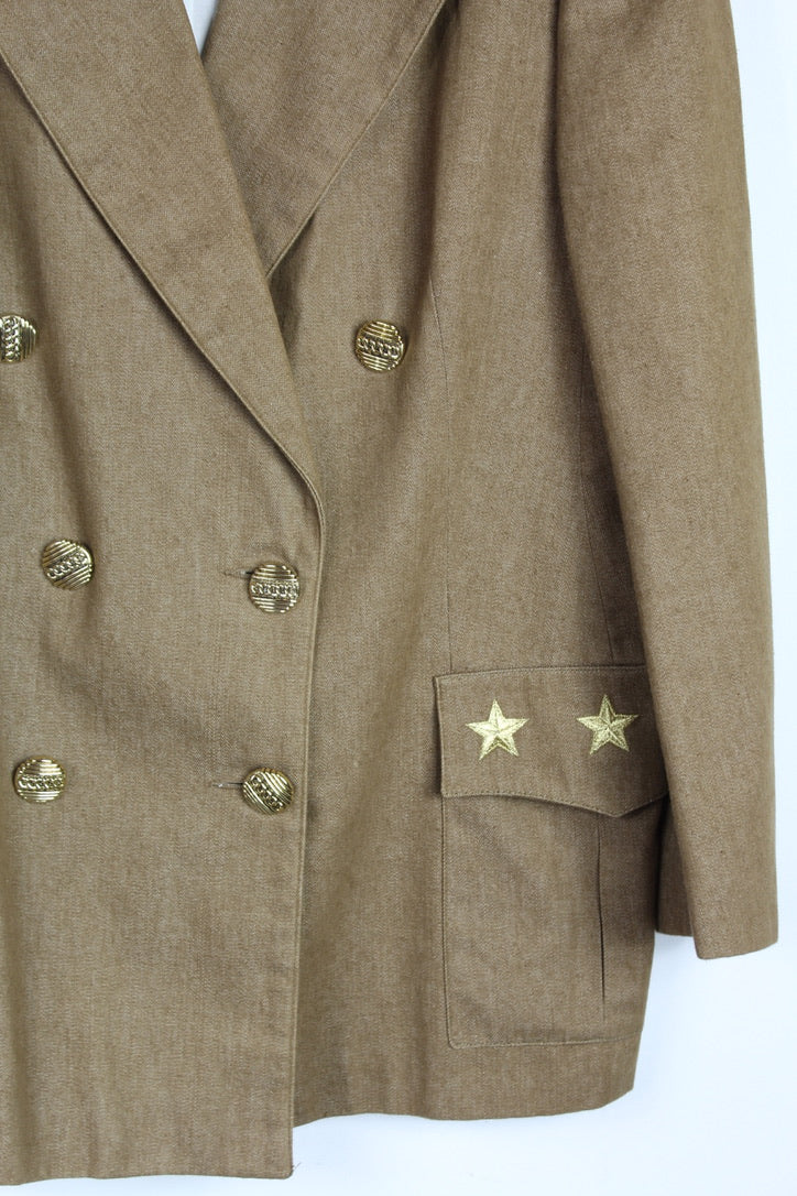 Veste vintage beige foncé coton France étoiles brodées