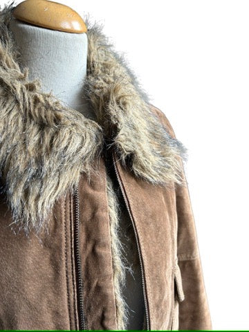 Veste vintage cuir nubuck marron et fausse fourrure la friperie vintage 25