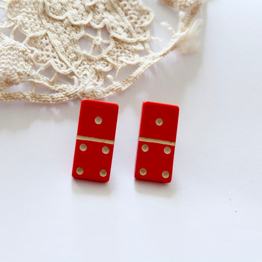 Boucles d'oreille clips vintage domino rouge plastique la friperie vintage 25