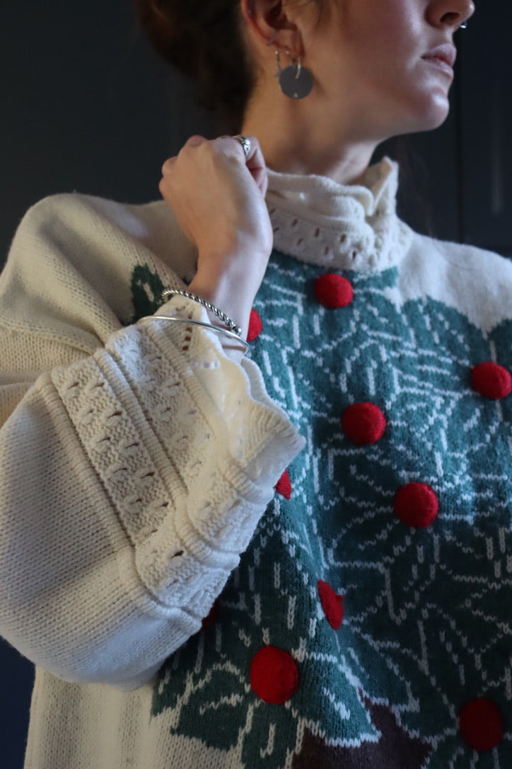 Pull over vintage large blanc pommes la friperie vintage 25