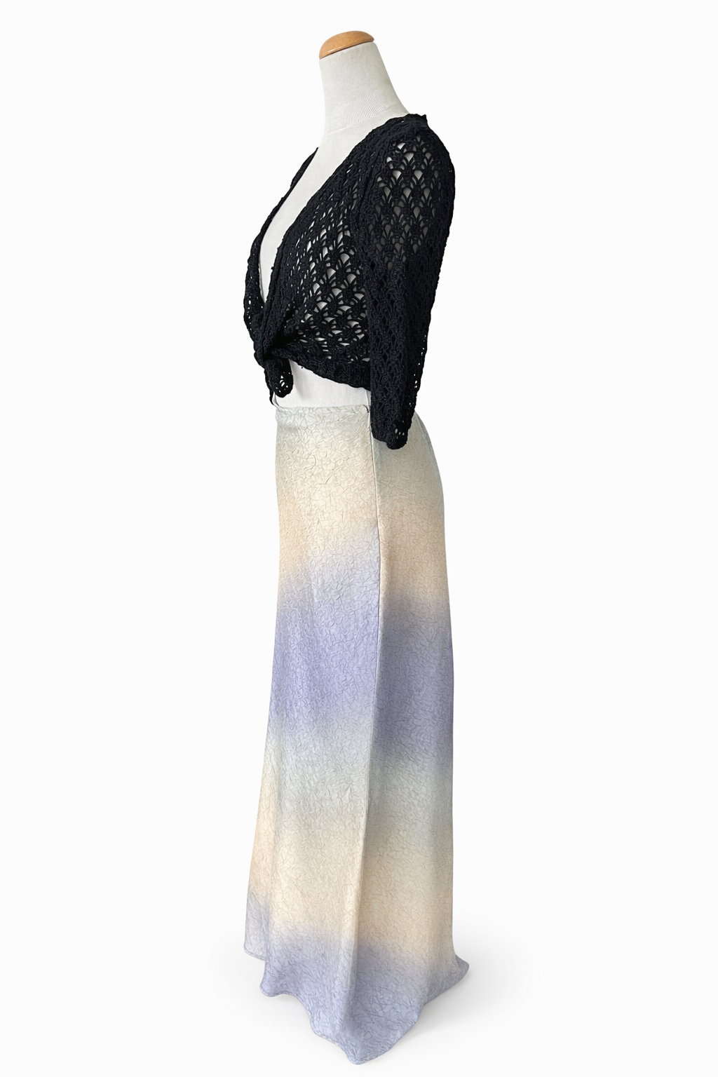 Jupe longue vintage dégradé beige bleu vert