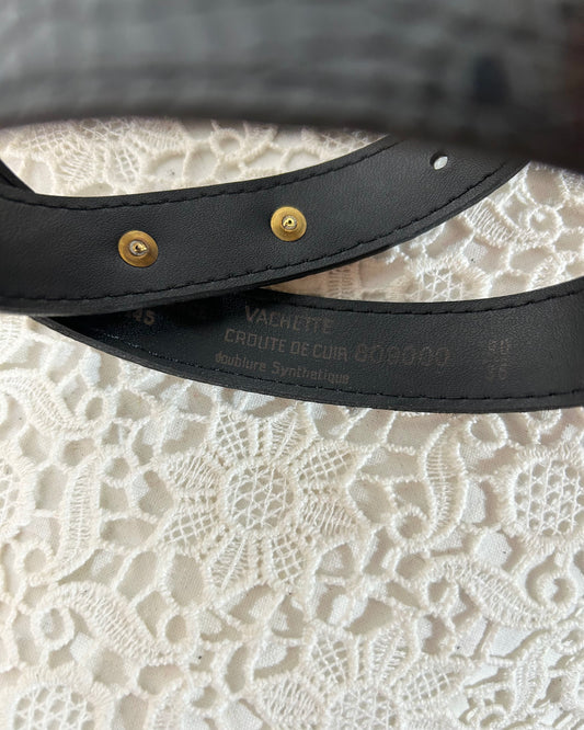 Ceinture en cuir noir et breloques éléphants métal doré Italie