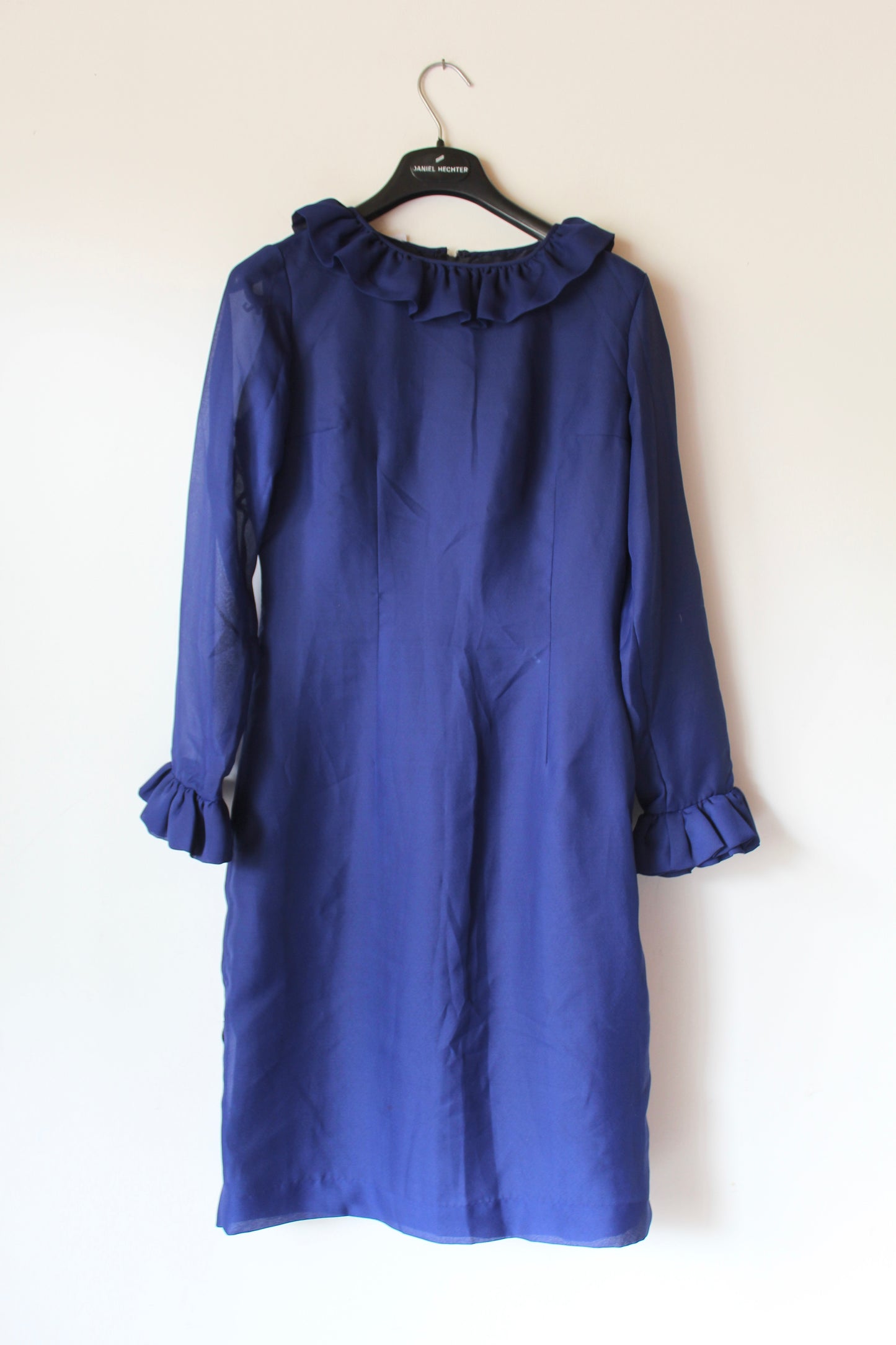 Robe vintage bleu roi manches transparentes à colerette la friperie vintage 25