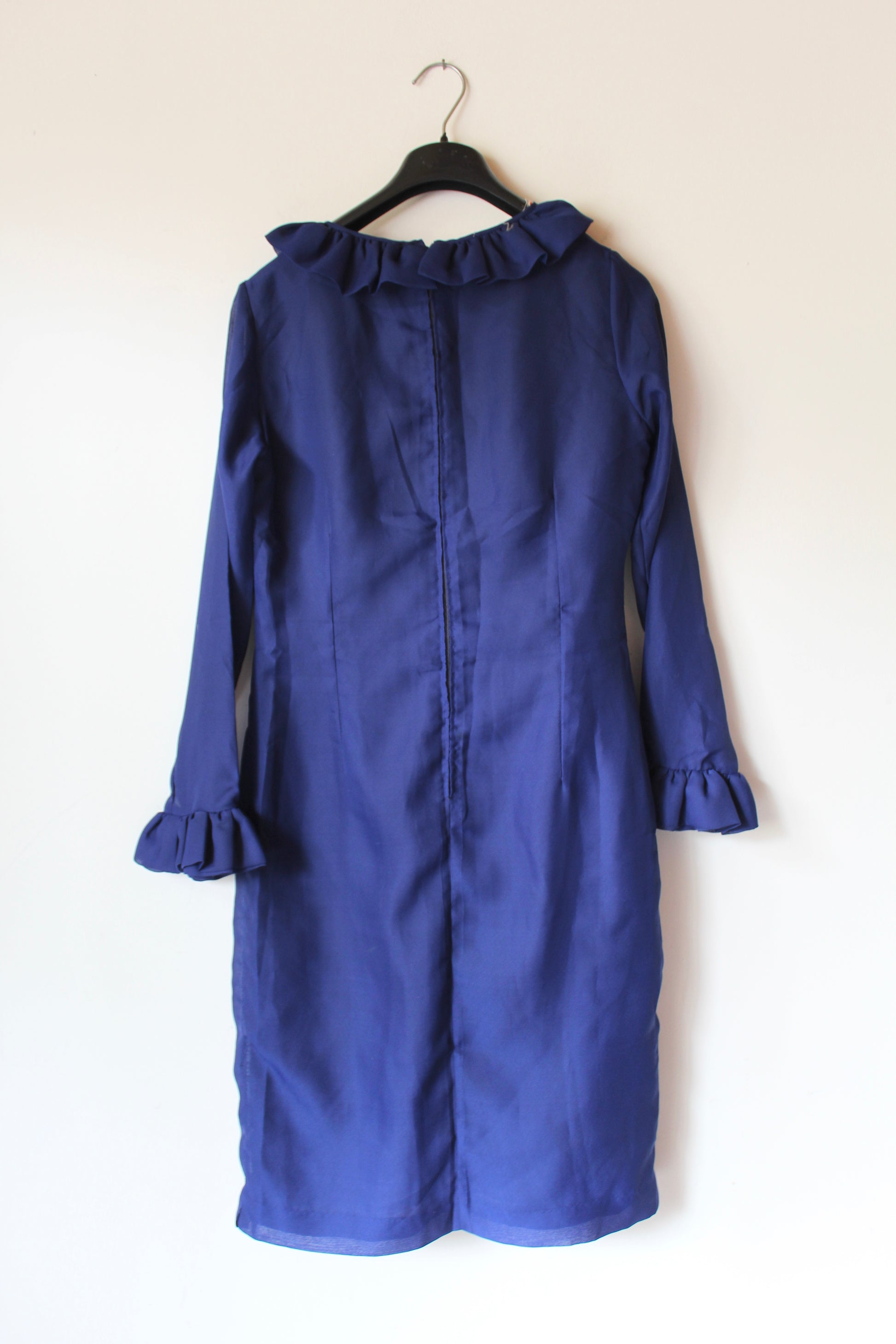 Robe vintage bleu roi manches transparentes à colerette la friperie vintage 25
