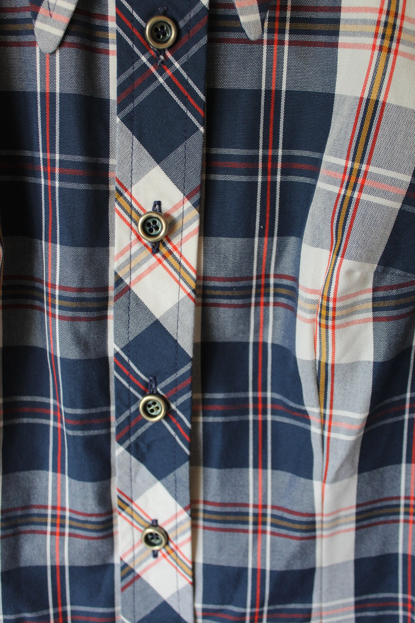 Robe chemise vintage à carreaux bleu marine blanc manches courtes