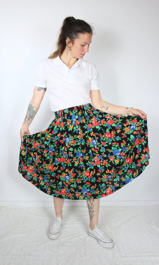 Robe vintage  mi longue bohème ample motifs fleuris la friperie vintage 25