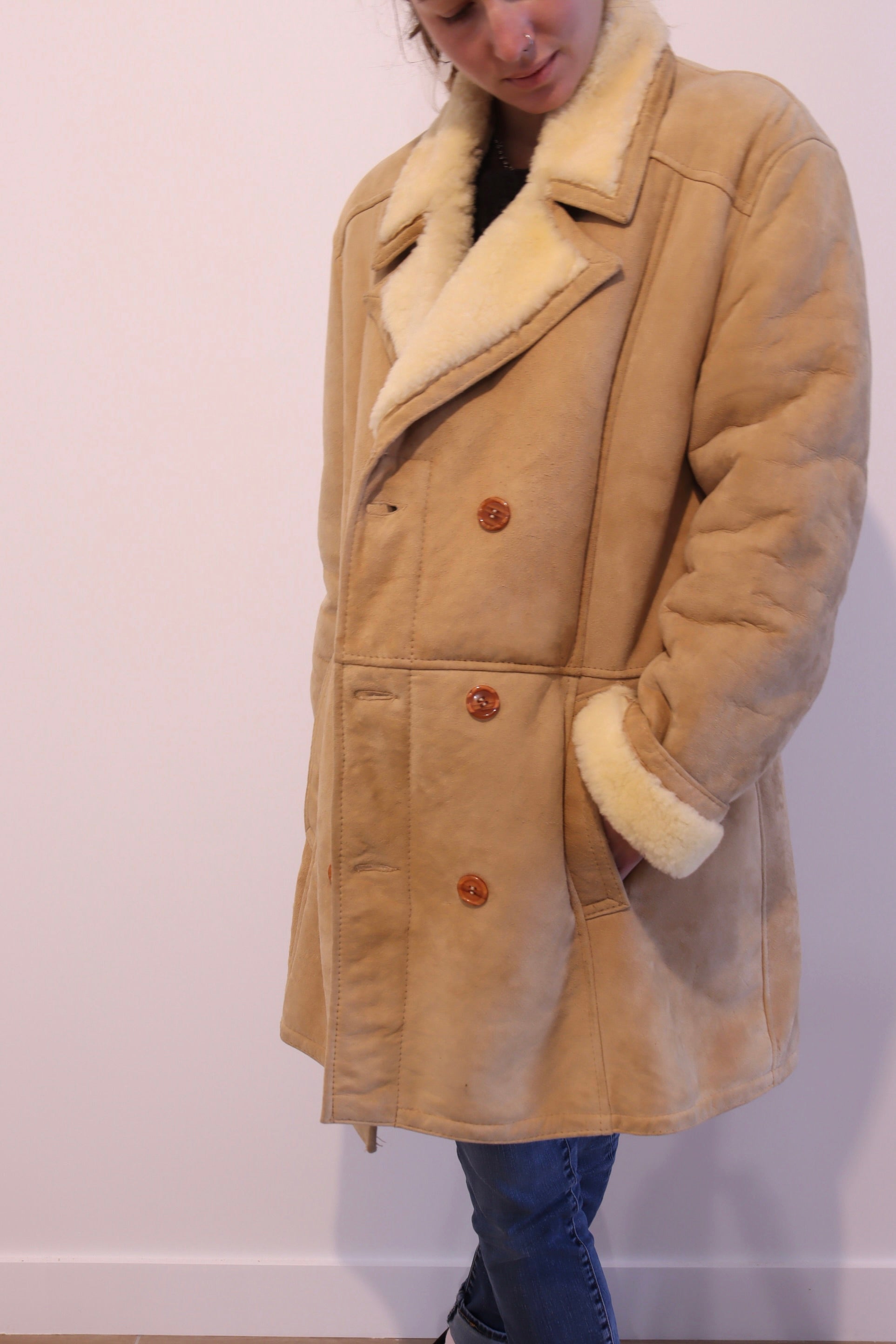 Manteau peau lainée vintage camel beige la friperie vintage 25