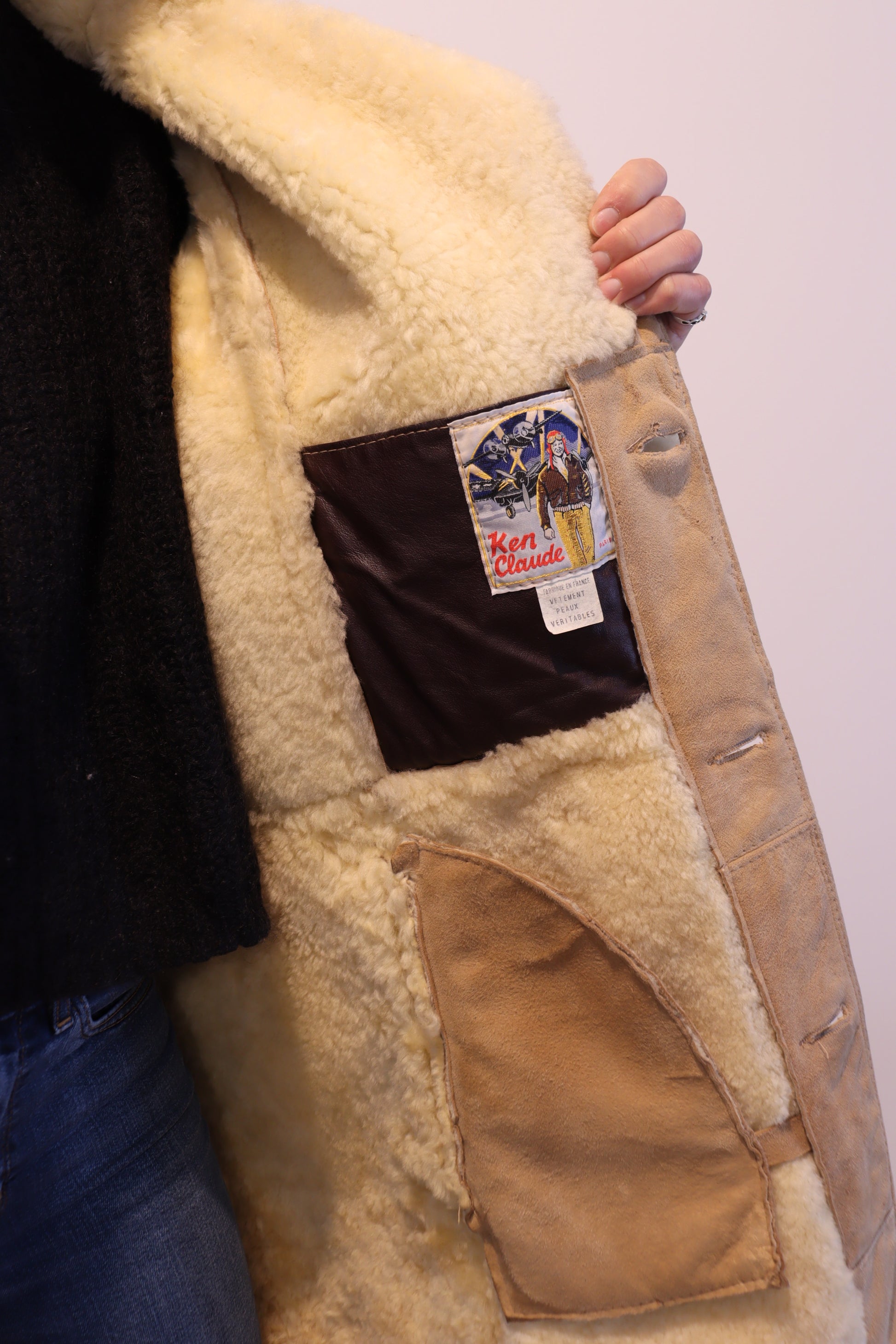 Manteau peau lainée vintage camel beige la friperie vintage 25