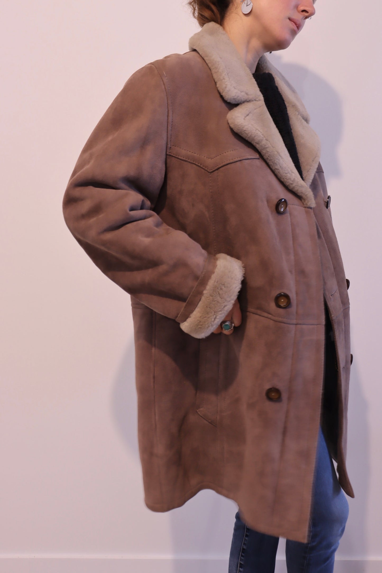 Manteau peau lainée vintage marron chocolat la friperie vintage 25