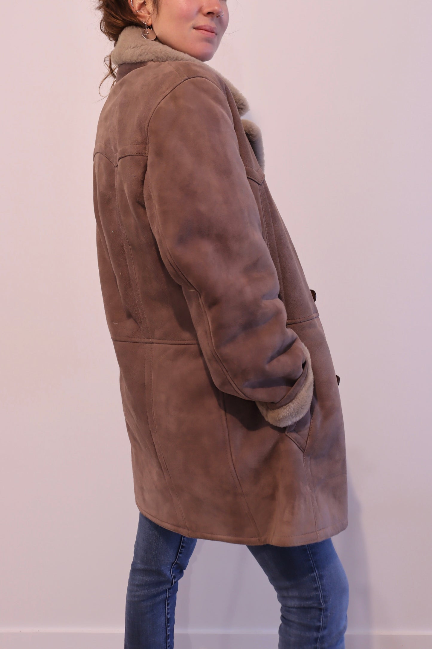 Manteau peau lainée vintage marron chocolat la friperie vintage 25