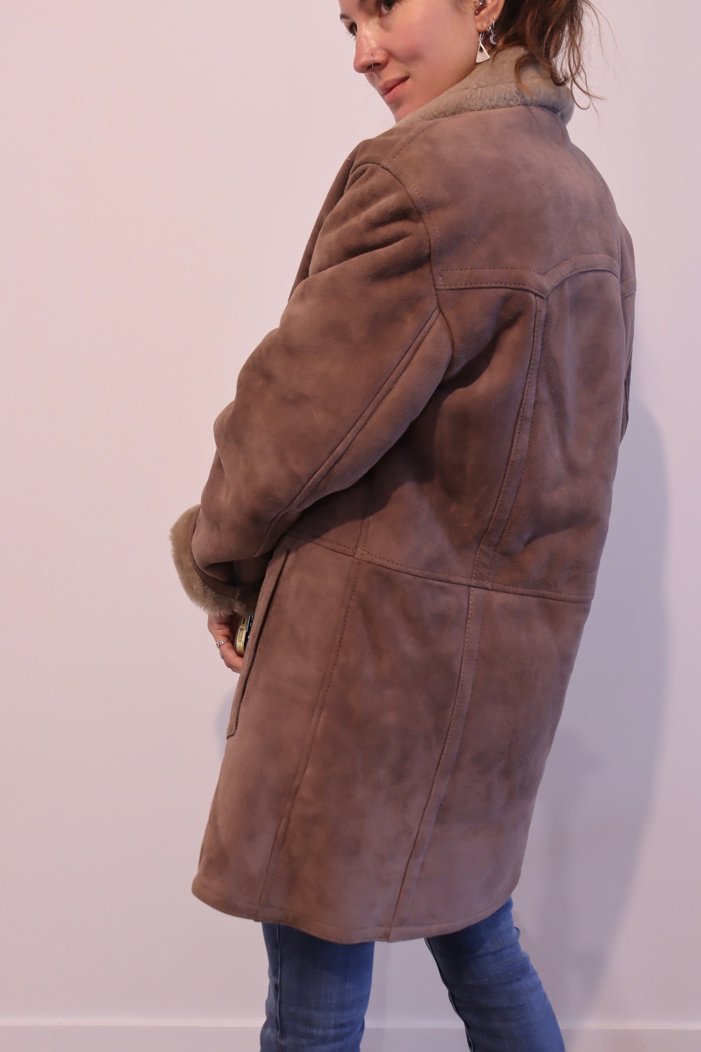 Manteau peau lainée vintage marron chocolat la friperie vintage 25