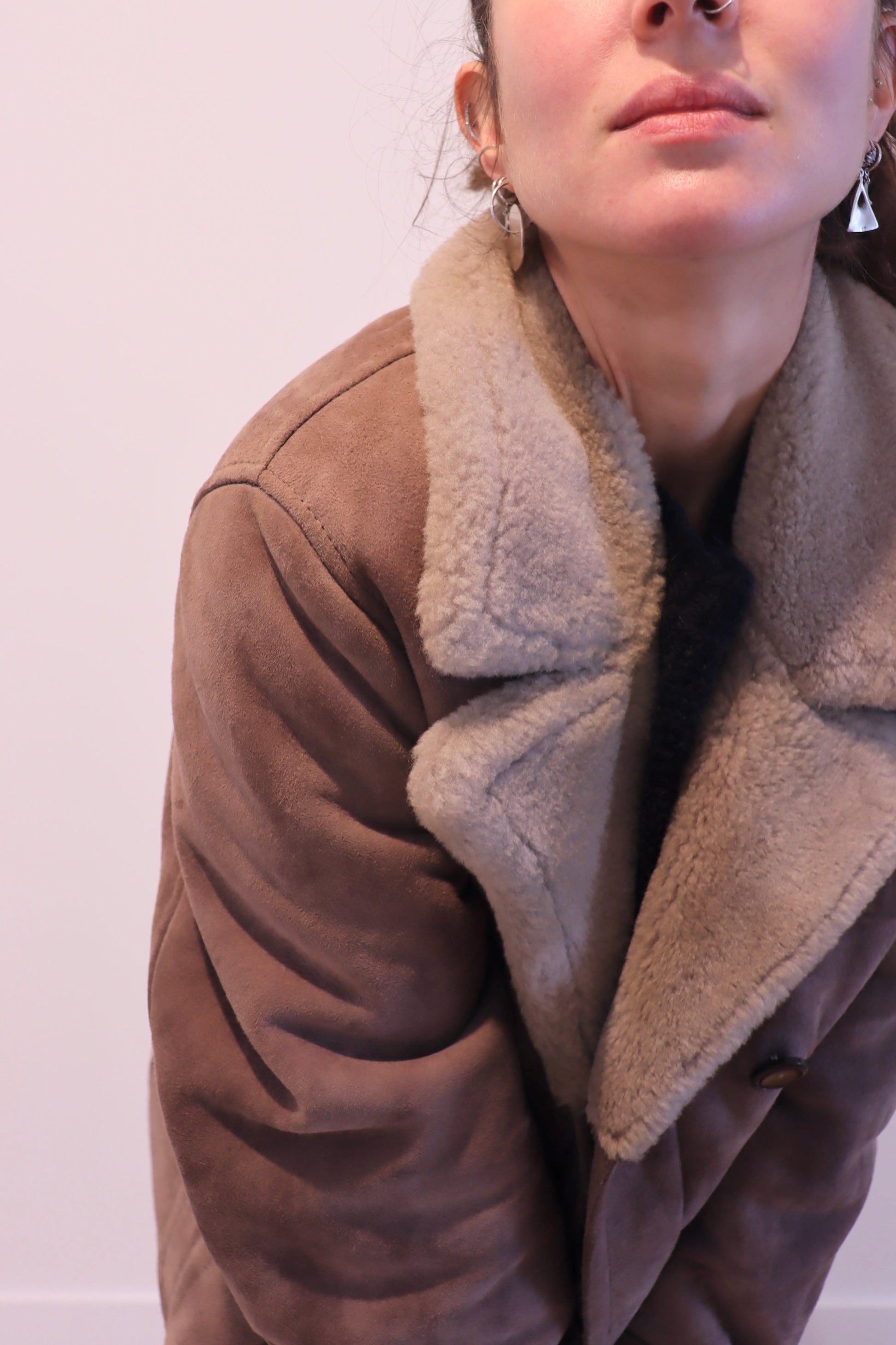 Manteau peau lainée vintage marron chocolat la friperie vintage 25