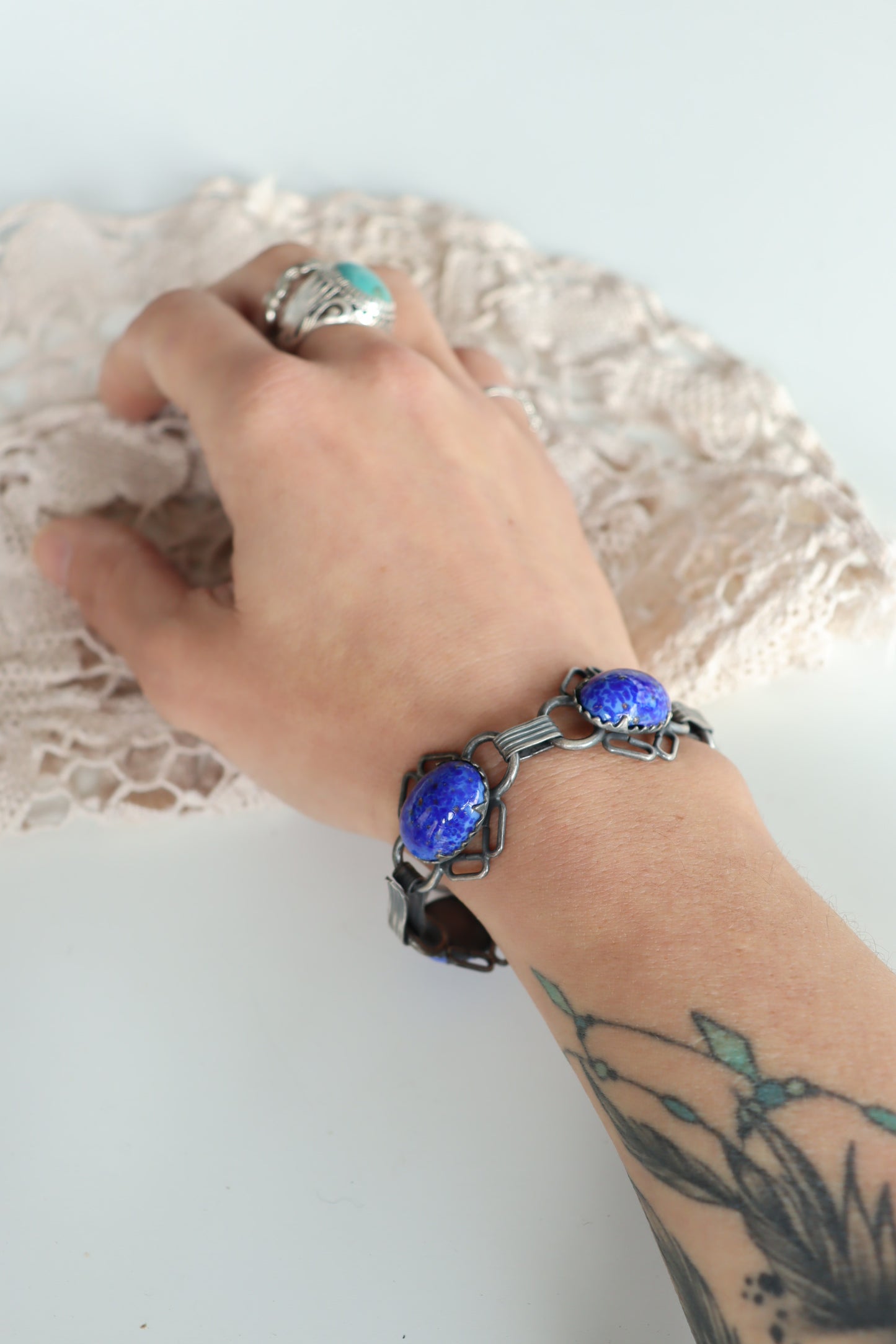 Bracelet vintage années 70 métal argent et bleu la friperie vintage 25