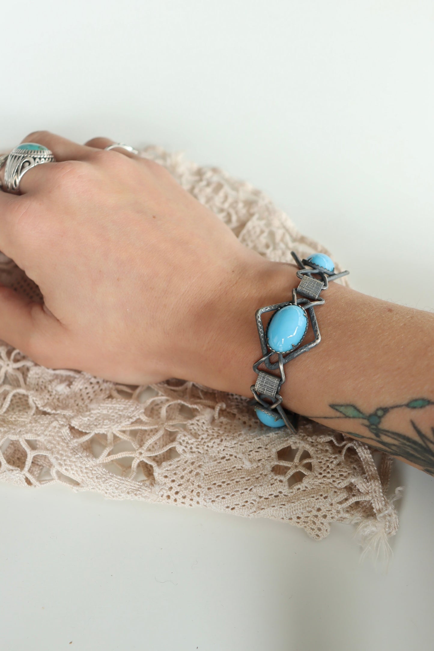 Bracelet vintage années 70 argent et turquoise la friperie vintage 25
