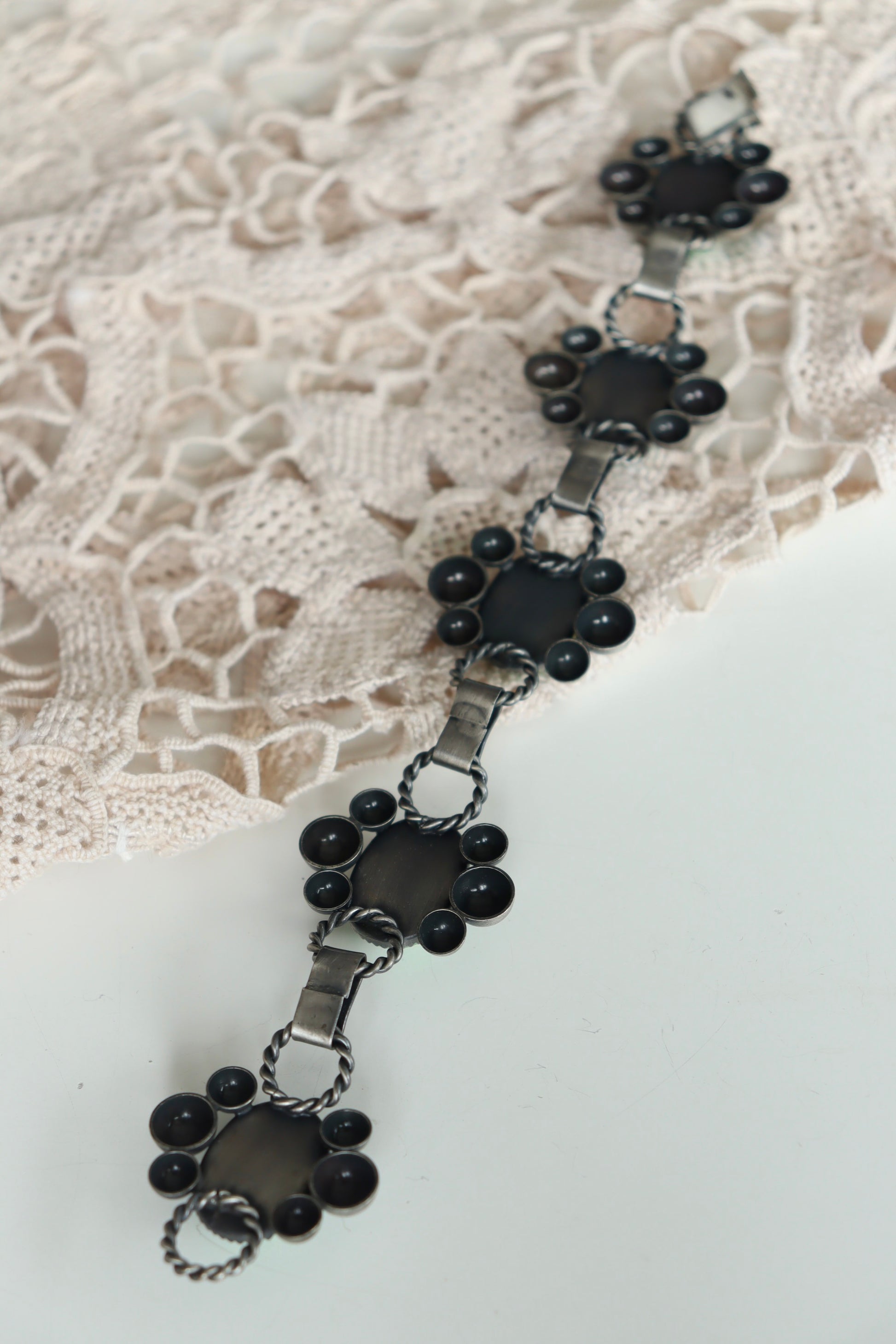 Bracelet vintage années 70 métal argent et vert la friperie vintage 25