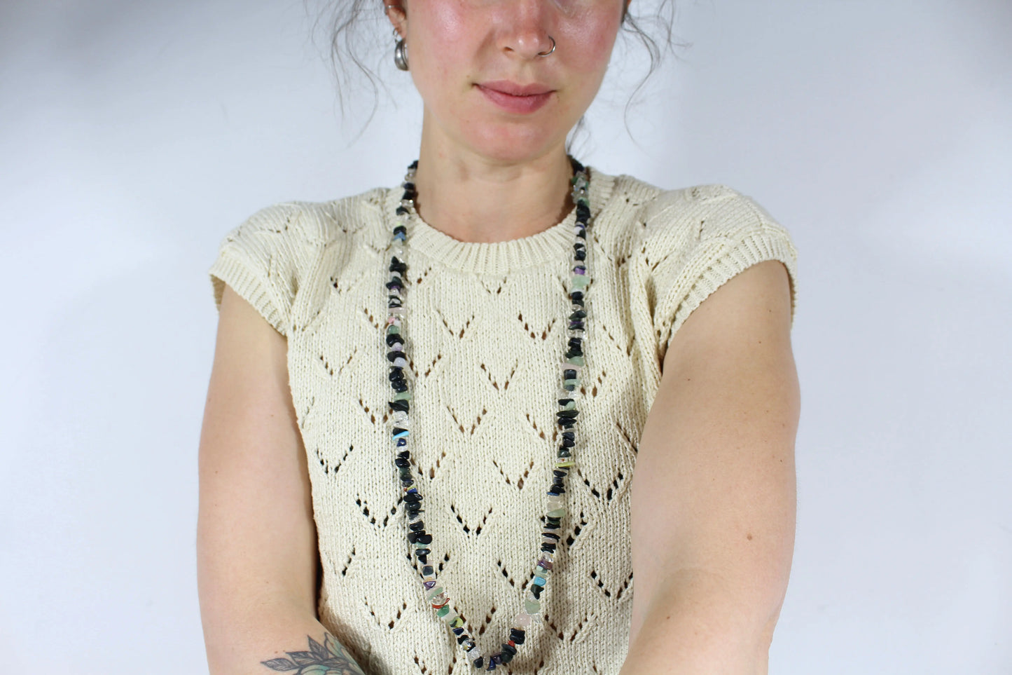 Collier perles semi-précieuses chips seconde-main - la friperie vintage 25
