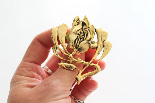 Broche vintage fleur stylisée métal doré la friperie vintage 25