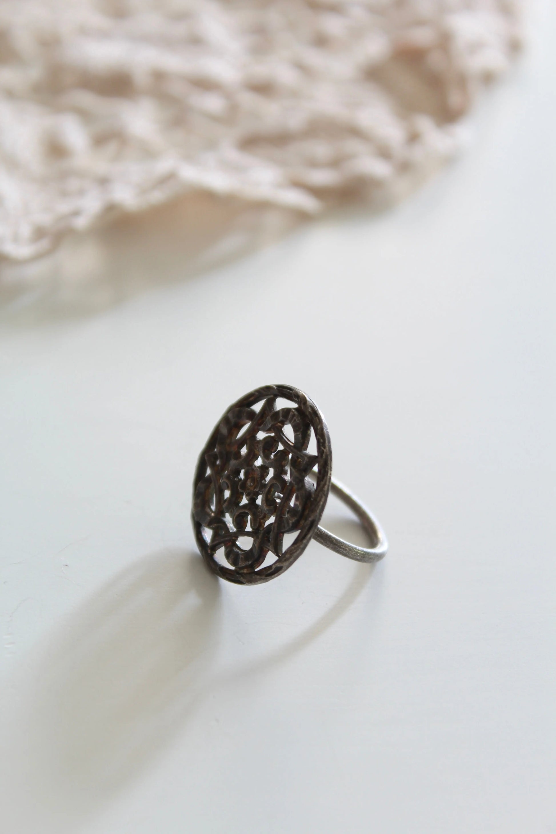 Bague plaqué argent motifs floraux 1950 la friperie vintage 25