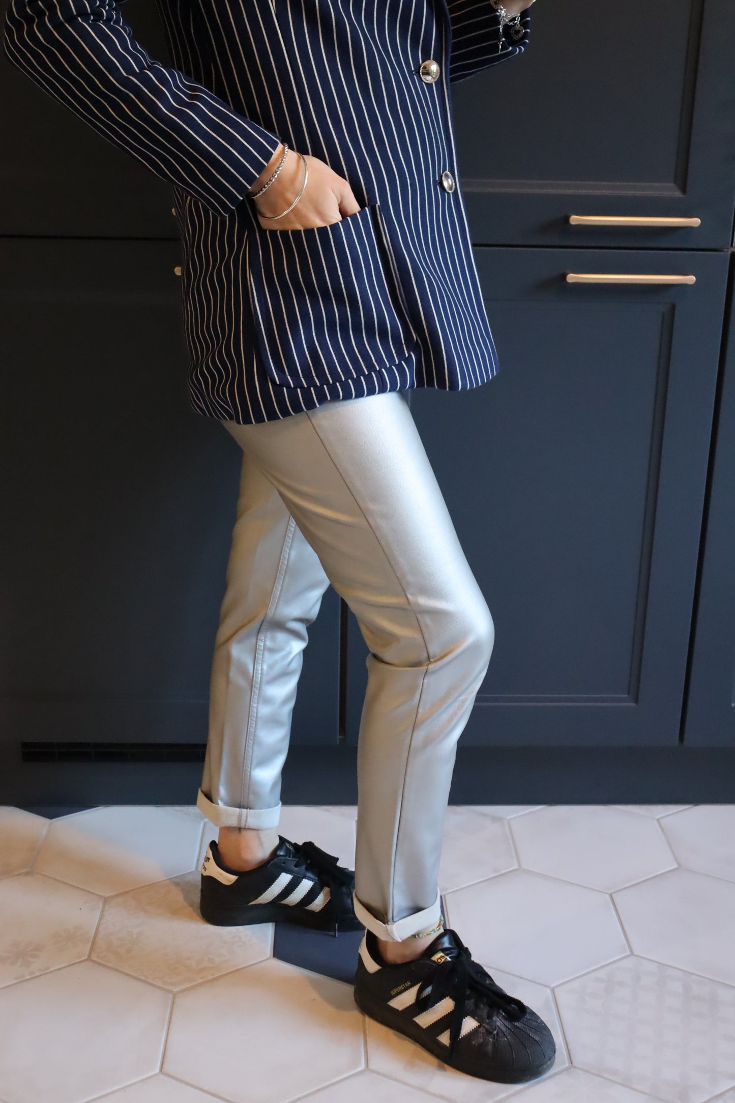 Pantalon argenté vintage Benetton - friperie vintage