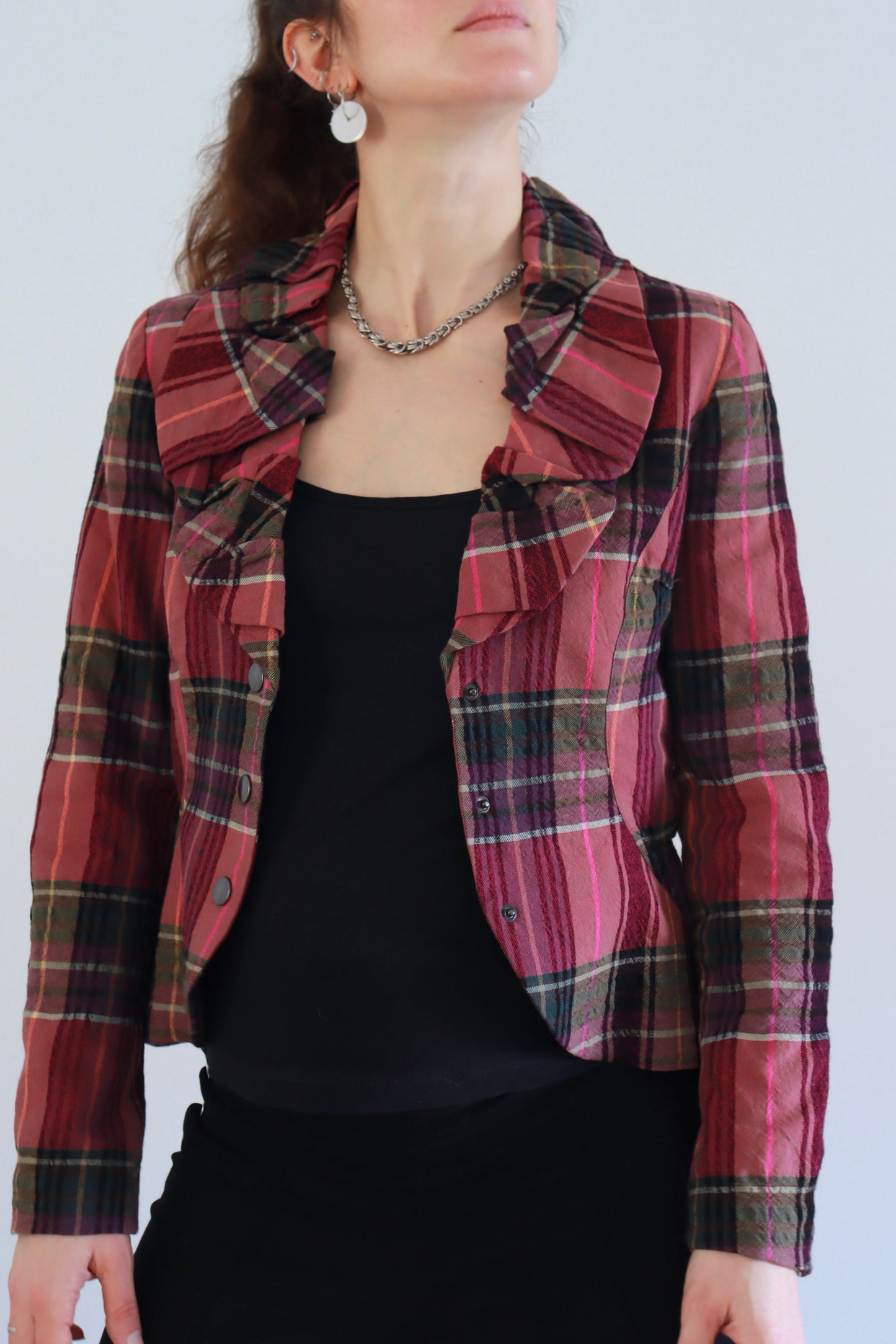 Veste vintage à carreaux rose