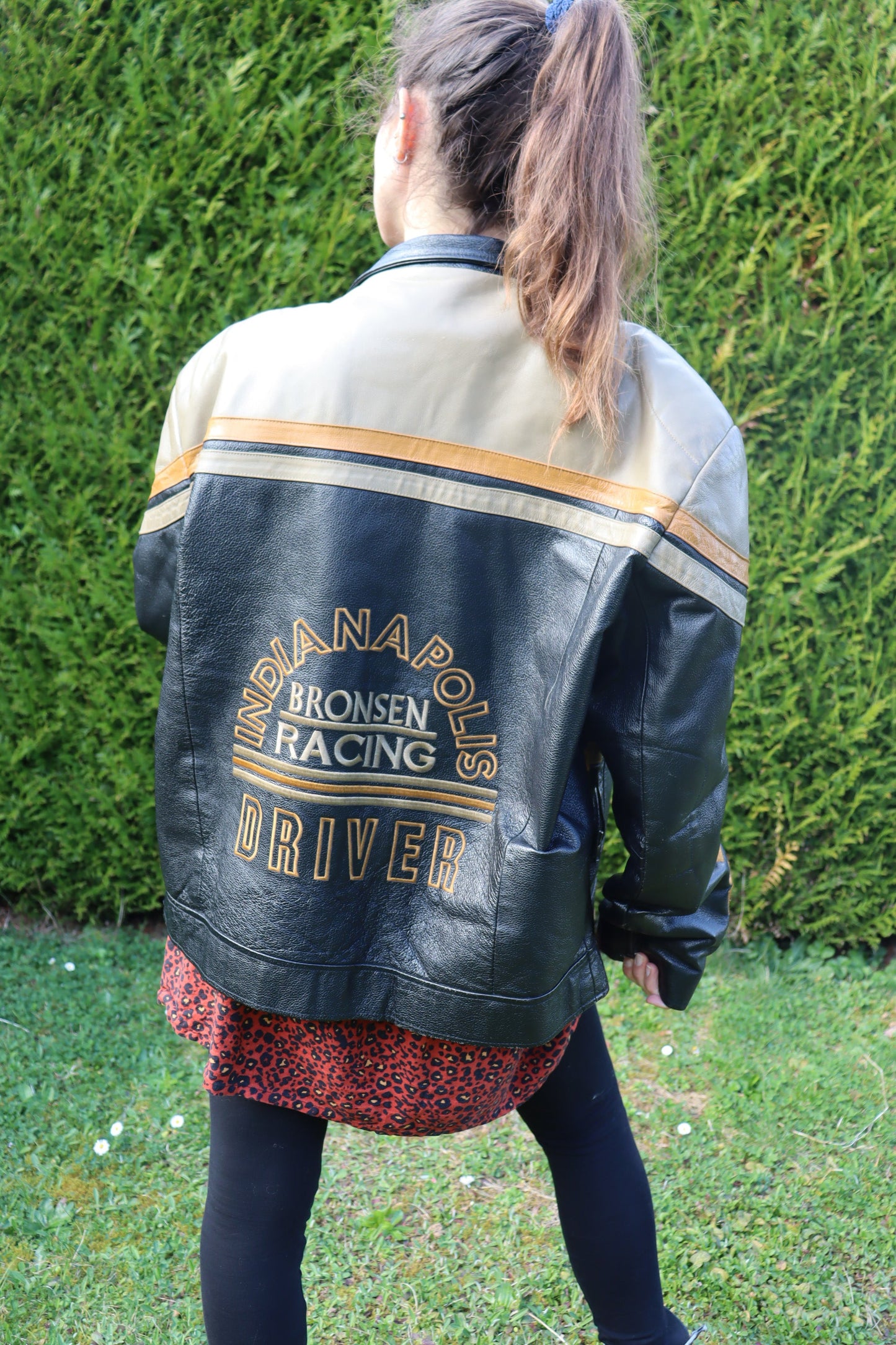 Veste en cuir motard brodée IndianaPolis la friperie vintage 25